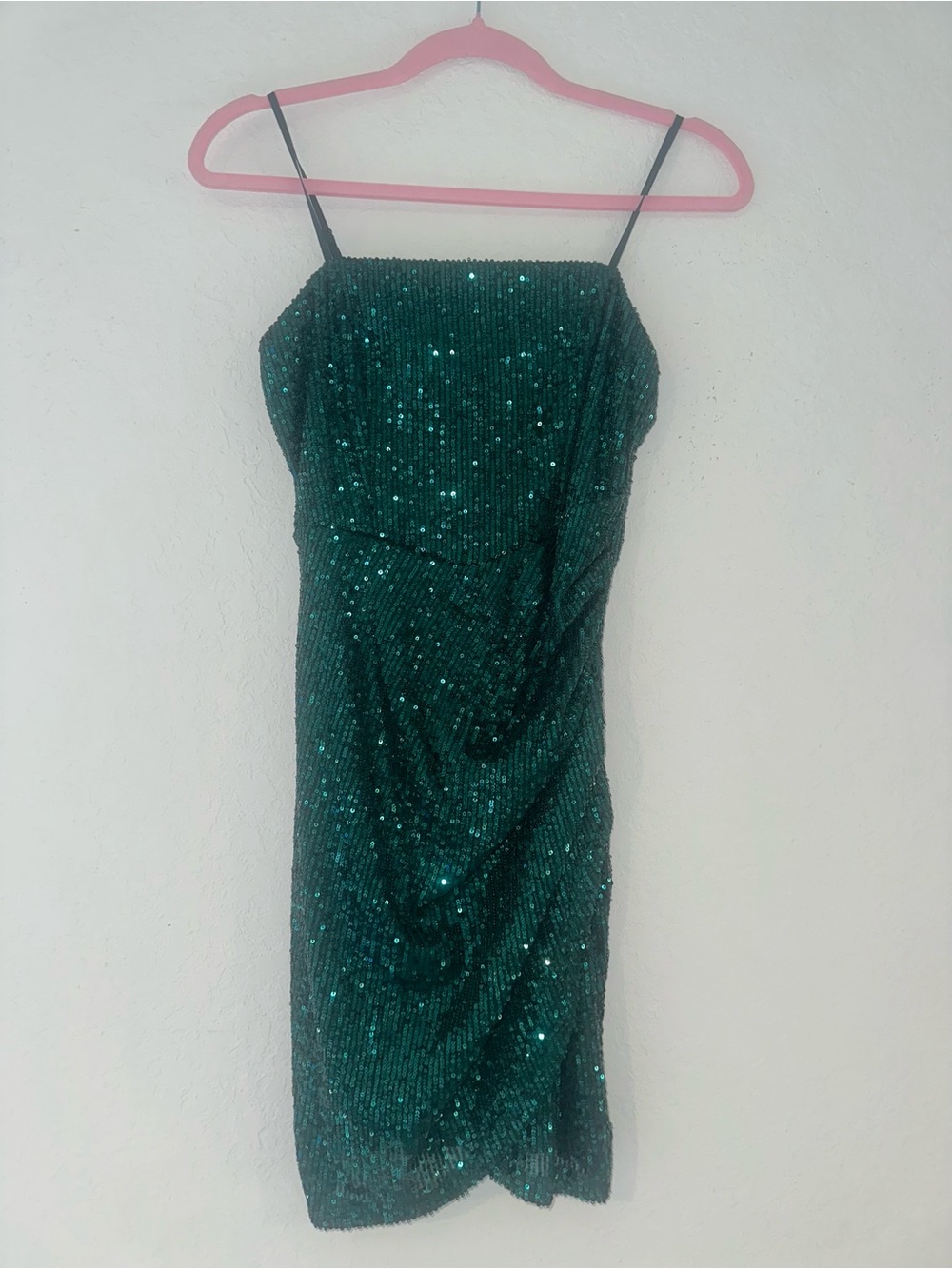Honey And Rosie Small Green Sequin Classic Cocktail Ruched Formal Mini Dress